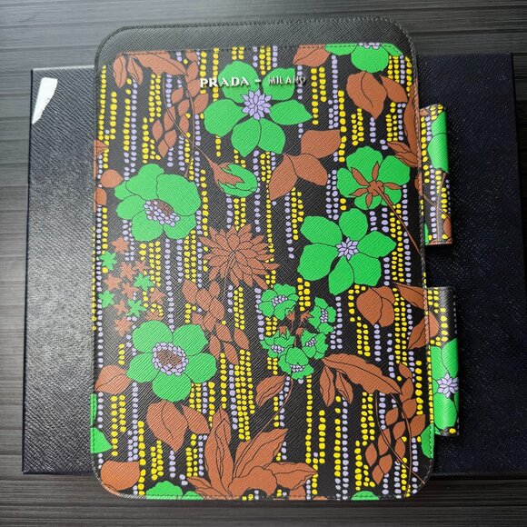 New Prada Flower Smeraldo Saffiano leather iPad Case